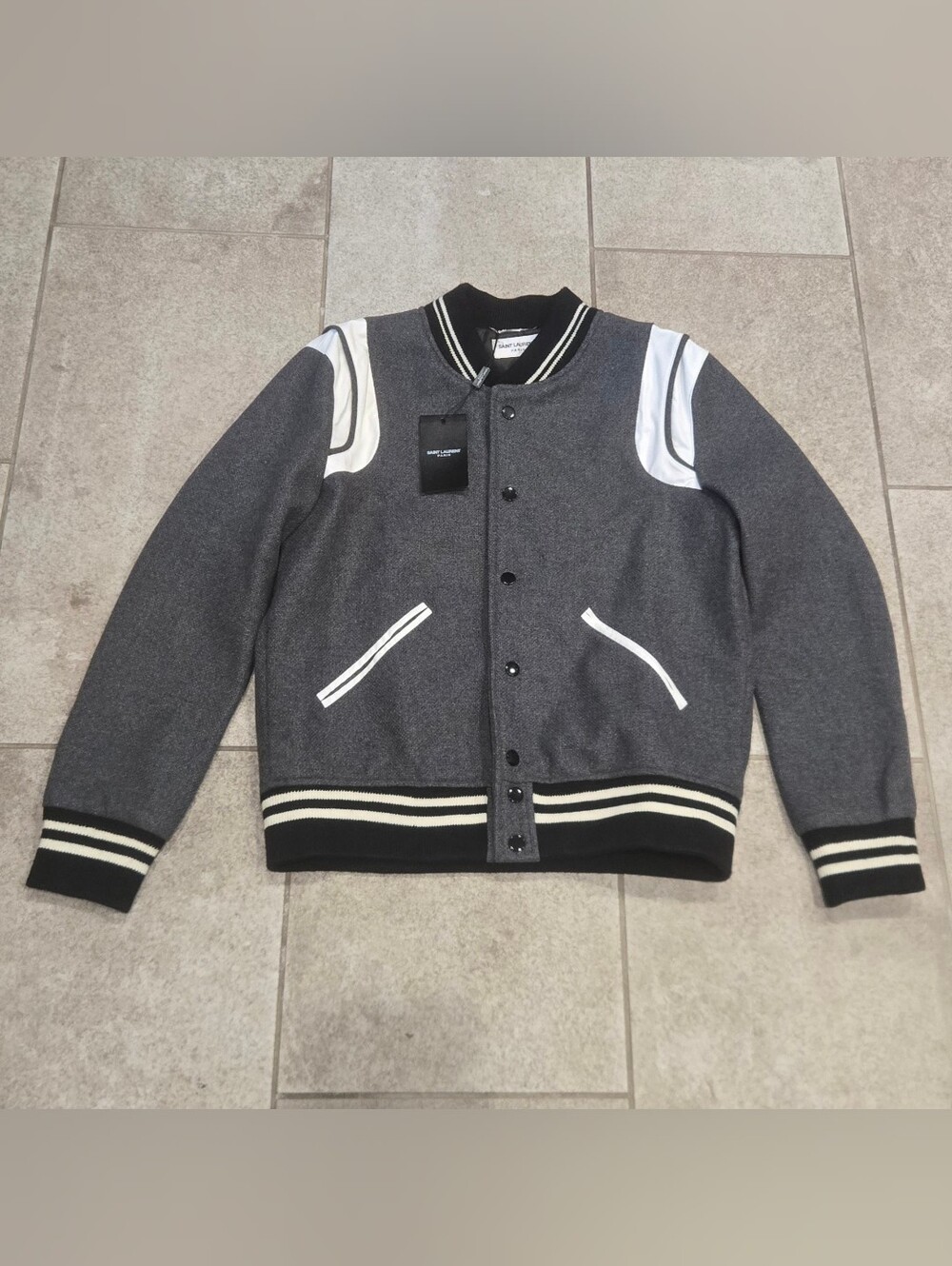 Yves Saint Laurent Paris VARSITY Bomber Teddy Jacket 44 NWT